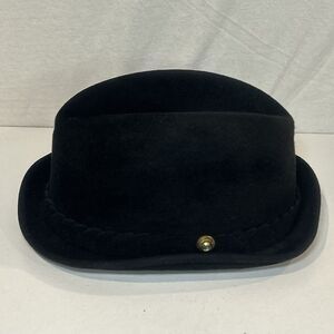 Vtg Beaver Hats De Luxe Black Fedora Hat Gambler Short Brim 7 3/8 Conley’s Inc